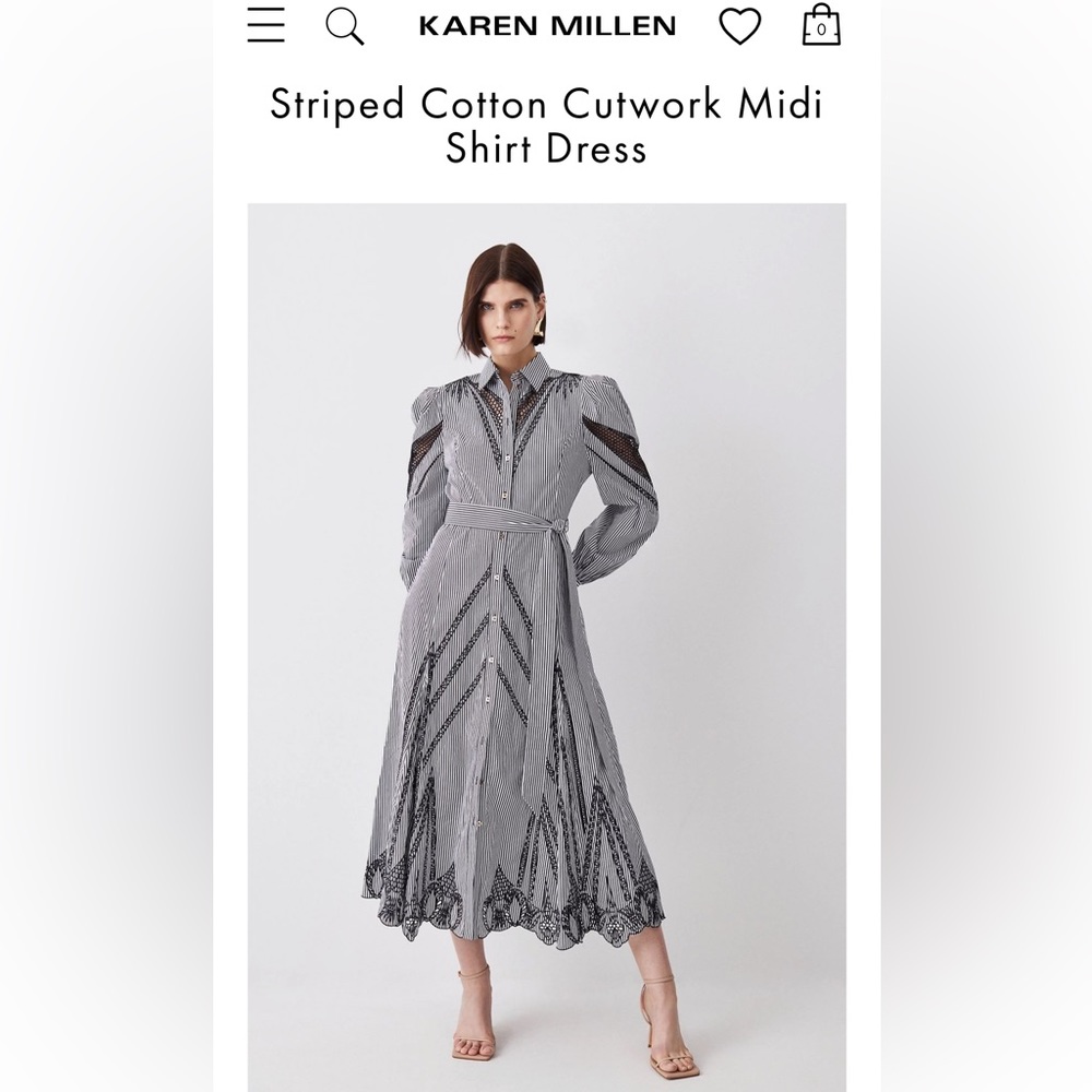 Striped Cotton Cutwork Midi Shirt Dress